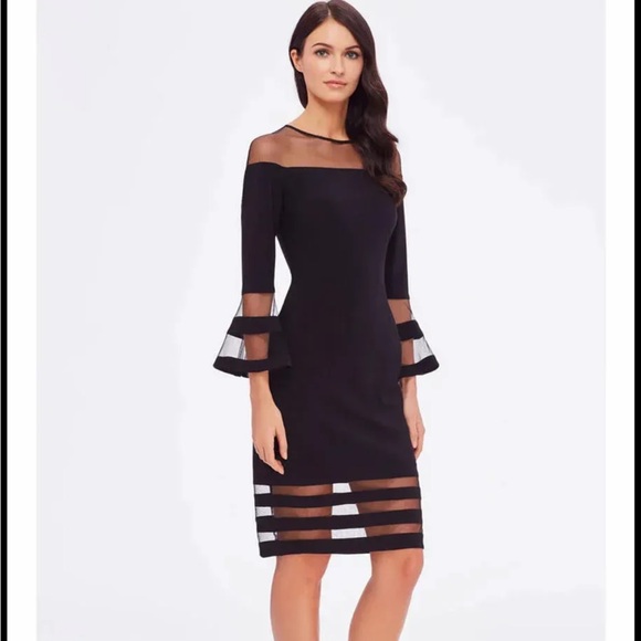 Betsy & Adam Dresses & Skirts - BETSY & ADAM DARK NAVY BLUE MESH DETAIL BELL SLEEVE MIDI DRESS SIZE 6